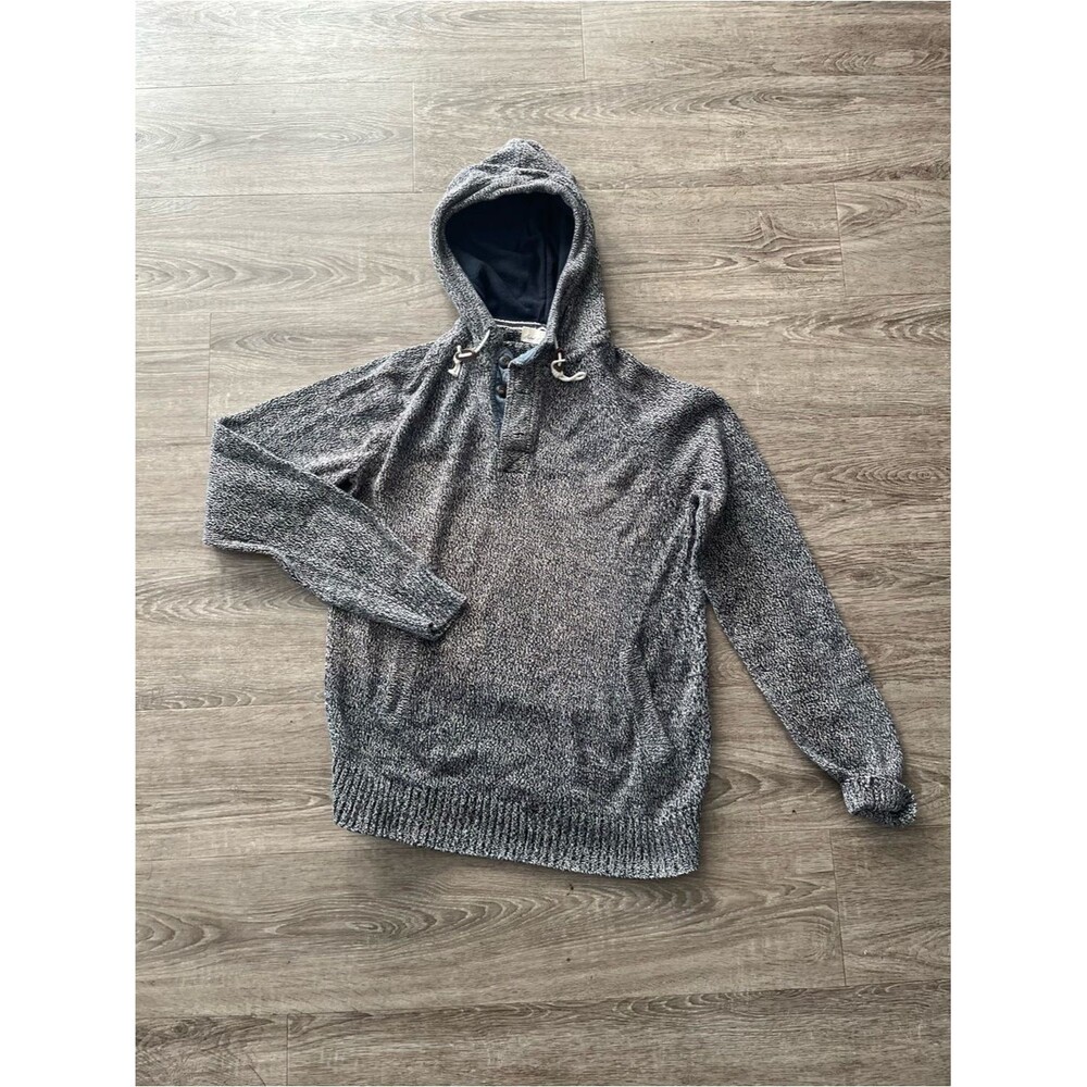 H&M Mens Hoodie Sweater Black White Marled Cotton Pullover Large